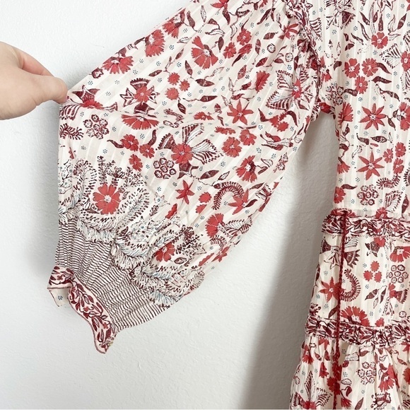 Ulla Johnson Marigold Floral Long Sleeve Tassel Mini Dress Cotton White Red - Picture 5 of 9